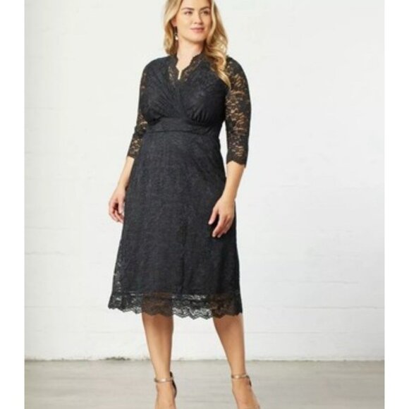 Kiyonna Dress New Size 2x Black Lace VNeck Stretch Lined Cocktail Formal 057 - Picture 1 of 8